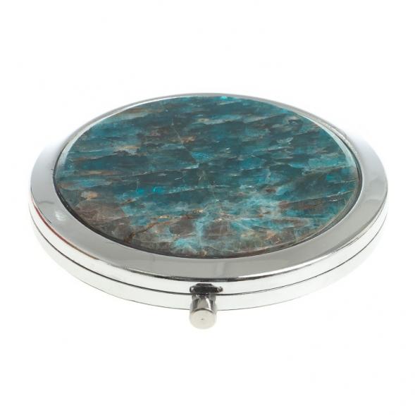 Зеркало круглое из камня голубой апатит цвет серебро 122771