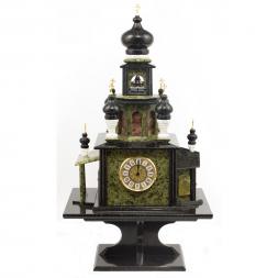 Подарочные часы "Храм" из камня змеевик и мрамор