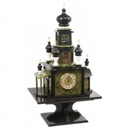 Подарочные часы "Храм" из камня змеевик и мрамор