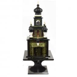 Подарочные часы "Храм" из камня змеевик и мрамор