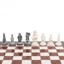 Шахматы "Северные народы" доска 40х40 см лемезит мрамор