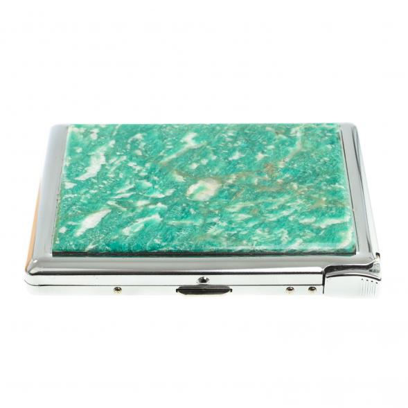 Портсигар на 10 сигарет с зажигалкой камень амазонит 123409