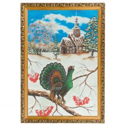 Картина "Глухарь зимой" багет 46х66 см, каменная крошка