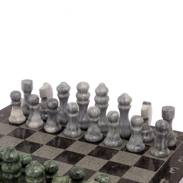 Шахматный ларец с гравировкой мрамор, змеевик 35х35х7,5 см 125573