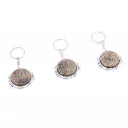 Складное зеркало брелок из камня пирит круглое