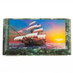 Шкатулка с иллюстрацией &amp;quot;Парусник&amp;quot; камень змеевик 17,5х9,5х7,5 см