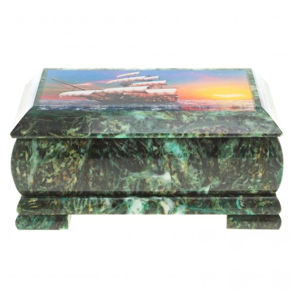 Шкатулка с иллюстрацией &amp;quot;Парусник&amp;quot; камень змеевик 17,5х9,5х7,5 см 124036