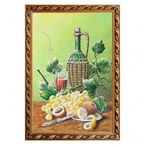 Натюрморт &amp;quot;Фрукты с бутылкой вина&amp;quot; багет 46х66 см, каменная крошка 111855