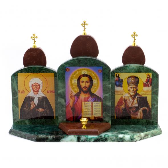 Икона &amp;quot;Триптих&amp;quot; змеевик, лемезит 33,5х9,5х24 см 124823