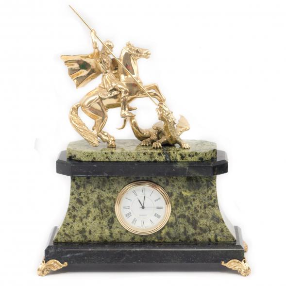 Каминные часы из камня с бронзой &amp;quot;Святой Георгий Победоносец&amp;quot; змеевик 117225