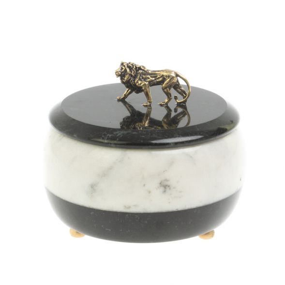 Шкатулка круглая &amp;quot;Лев&amp;quot; из мрамора 10х10х9 см 127331