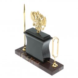 Настольный набор с ручкой и скрепкой &amp;quot;Герб&amp;quot; из яшмы