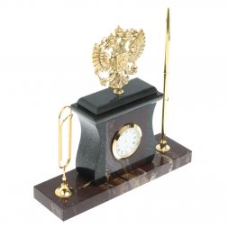 Настольный набор с ручкой и скрепкой &amp;quot;Герб&amp;quot; из яшмы