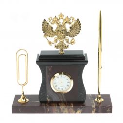 Настольный набор с ручкой и скрепкой &amp;quot;Герб&amp;quot; из яшмы