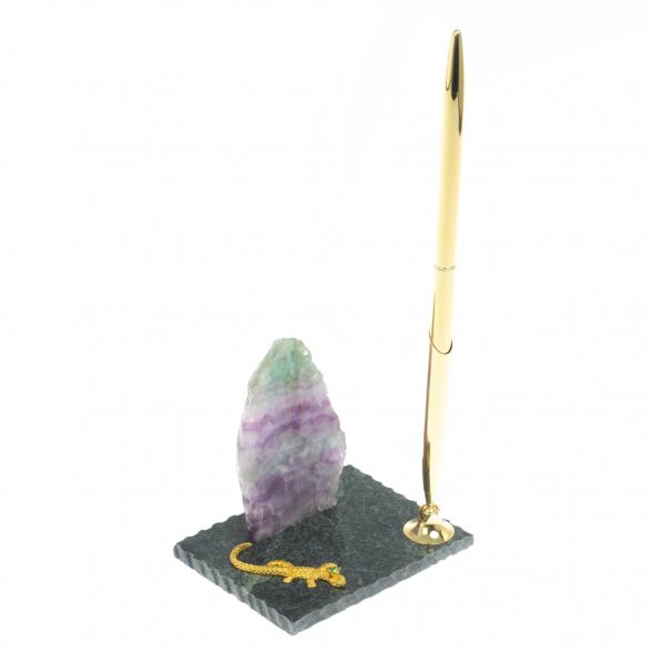 Подставка под ручку &amp;quot;Скала и ящерица&amp;quot; флюорит змеевик 129407