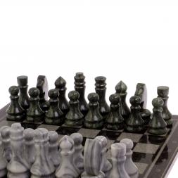 Шахматы с гравировкой &amp;quot;Турнирные&amp;quot; доска 38х38 см серый мрамор, змеевик