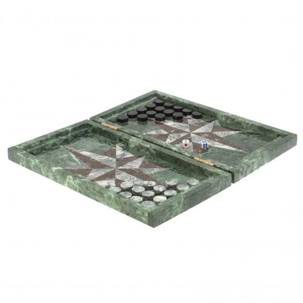 Нарды из камня &amp;quot;Роза ветров&amp;quot; серый мрамор / конгломерат 126940