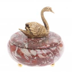 Шкатулка &amp;quot;Лебедь&amp;quot; с декором из бронзы камень креноид