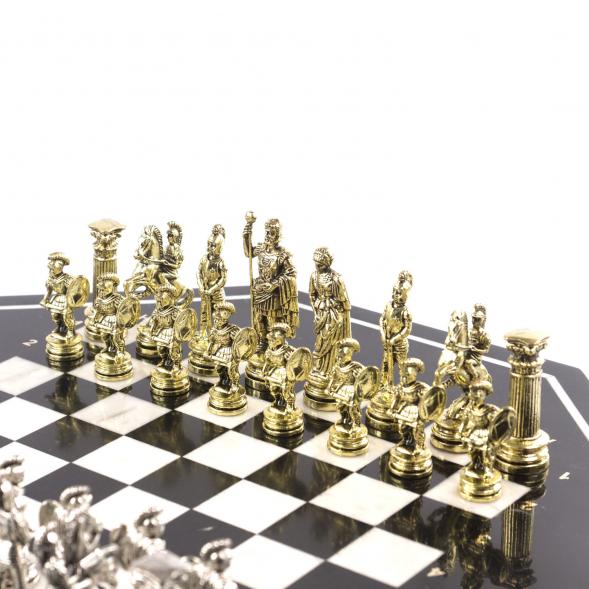 Шахматный стол из камня с металлическими фигурами &amp;quot;Древний Рим&amp;quot; 121469