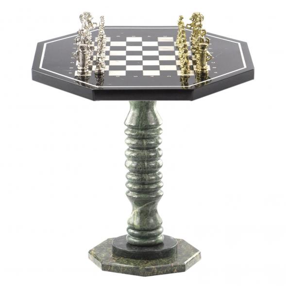 Шахматный стол из камня с металлическими фигурами &amp;quot;Древний Рим&amp;quot; 121469