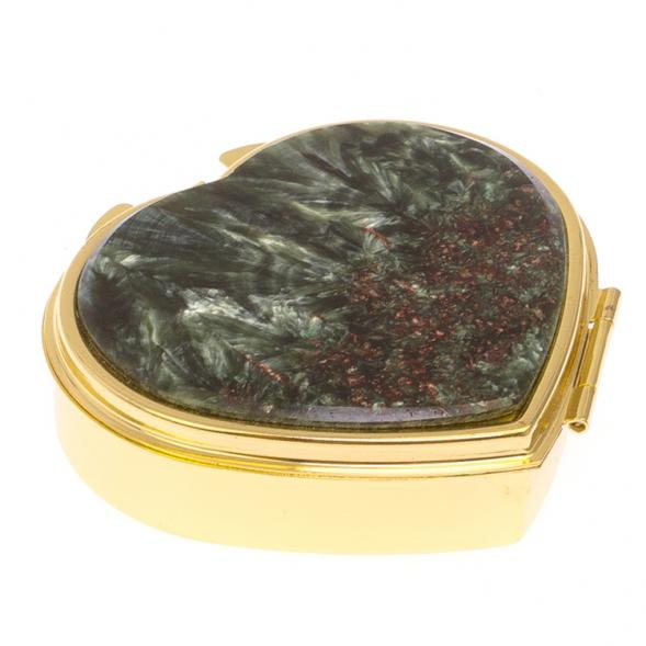 Таблетница &amp;quot;Сердце&amp;quot; на 3 отделения камень серафинит цвет золото 125578