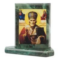 Икона настольная Николай Чудотворец малая змеевик 7,5х6,5х8 см