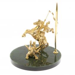 Статуэтка &amp;quot;Георгий Победоносец&amp;quot; с подставкой под ручку на нефрите 18х18х18 см