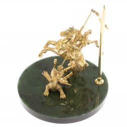 Статуэтка &amp;quot;Георгий Победоносец&amp;quot; с подставкой под ручку на нефрите 18х18х18 см