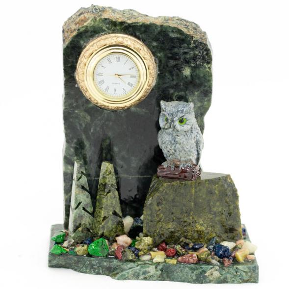 Настольные часы &amp;quot;Сова на скале&amp;quot; камень змеевик 116079