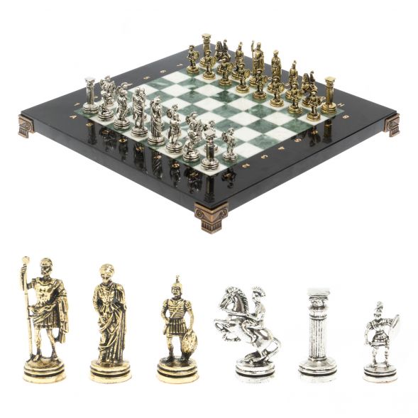 Шахматы турнирные &amp;quot;Римские воины&amp;quot; из мрамора и змеевика 28х28 см 127734