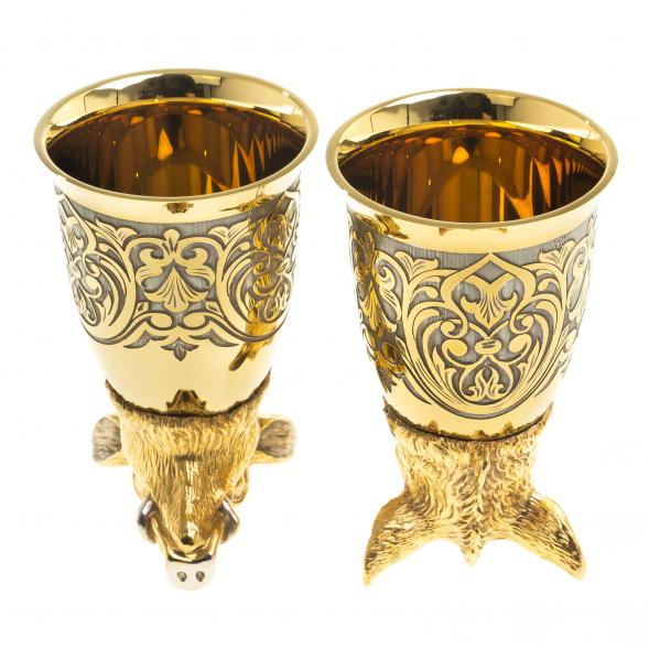 Подарочный набор &amp;quot;Кабан&amp;quot; фляжка и 2 стопки перевертыша Златоуст 123692