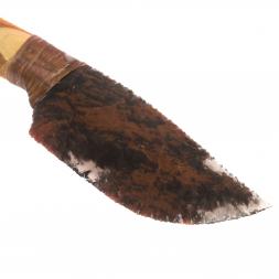 Нож каменный из обсидиана рукоять дерево 27х4,5х2,5 см