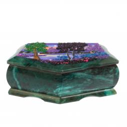 Шкатулка Корона с рисунком Рассвет 18х9х6,5 см змеевик