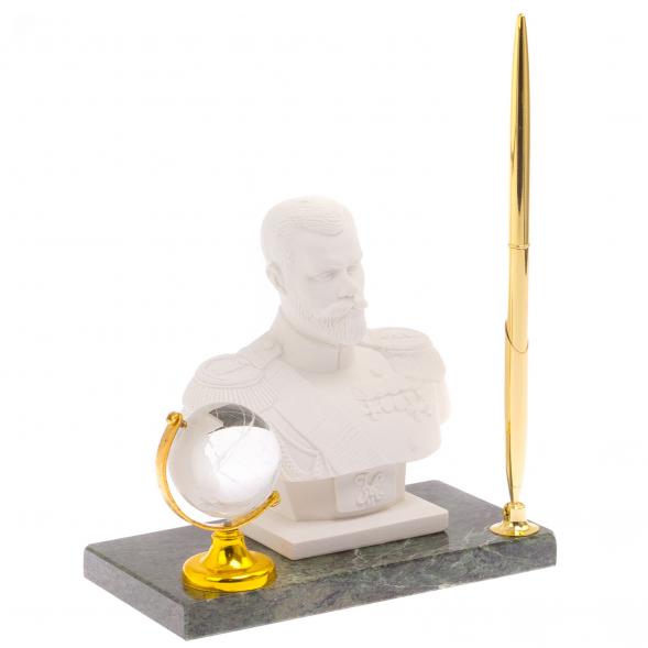 Подставка под ручку &amp;quot;Бюст Николая II&amp;quot; змеевик мраморная крошка 125340