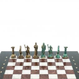 Шахматы &amp;quot;Подвиги Геракла&amp;quot; фигуры бронза / патина 28х28 см из мрамора и лемезита