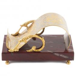 Настольная подставка для смартфона "Герб России" камень яшма Златоуст