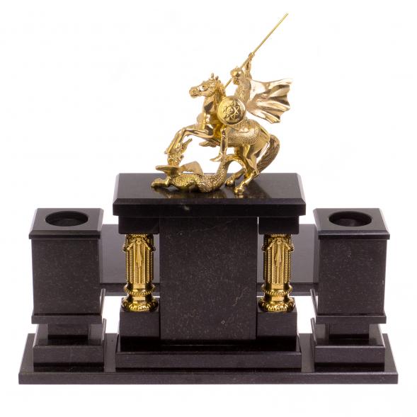 Настольный набор &amp;quot;Георгий Победоносец&amp;quot; камень родонит 126330