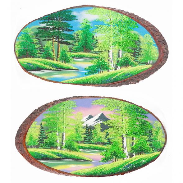 Панно на срезе дерева &amp;quot;Лето&amp;quot; горизонтальное 45-50 см каменная крошка 112222