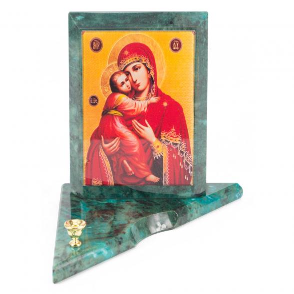 Икона с подсвечником Владимирская средняя из змеевика 12х12х13 см 118947
