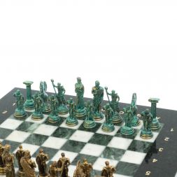 Шахматы &amp;quot;Подвиги Геракла&amp;quot; 28х28 см из мрамора и змеевика цвет бронза / патина