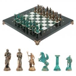 Шахматы &amp;quot;Подвиги Геракла&amp;quot; 28х28 см из мрамора и змеевика цвет бронза / патина
