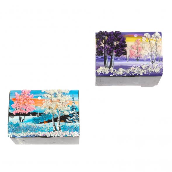 Шкатулка &amp;quot;Сундучок&amp;quot; змеевик рисунок зима 11,5х8х8 см 119793