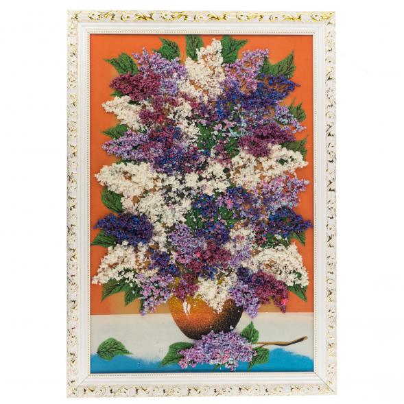 Картина из камня &amp;quot;Сирень в вазе&amp;quot; 47х67 см багет оранжевый фон 121088