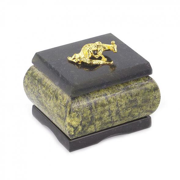 Шкатулка с ящерицей камень змеевик 7х6х6 см 112171