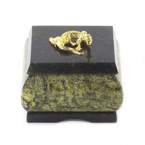 Шкатулка с ящерицей камень змеевик 7х6х6 см 112171