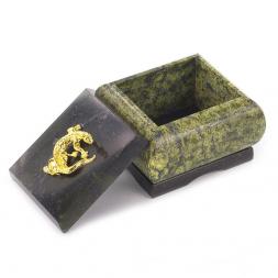 Шкатулка с ящерицей камень змеевик 7х6х6 см