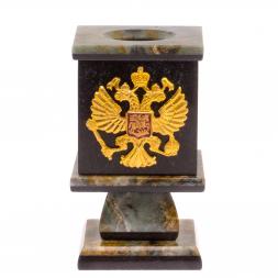 Карандашница из офиокальцита с Гербом РФ