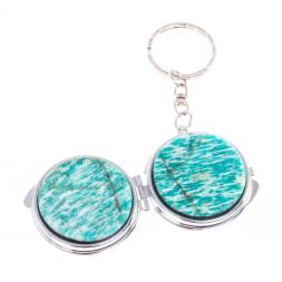 Складное зеркало брелок из амазонита круглое