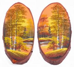 Панно на срезе дерева "Осень янтарная" вертикальное 45-50 см каменная крошка