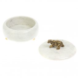 Шкатулка круглая &amp;quot;Медведь&amp;quot; из белого мрамора 15х15х11 см